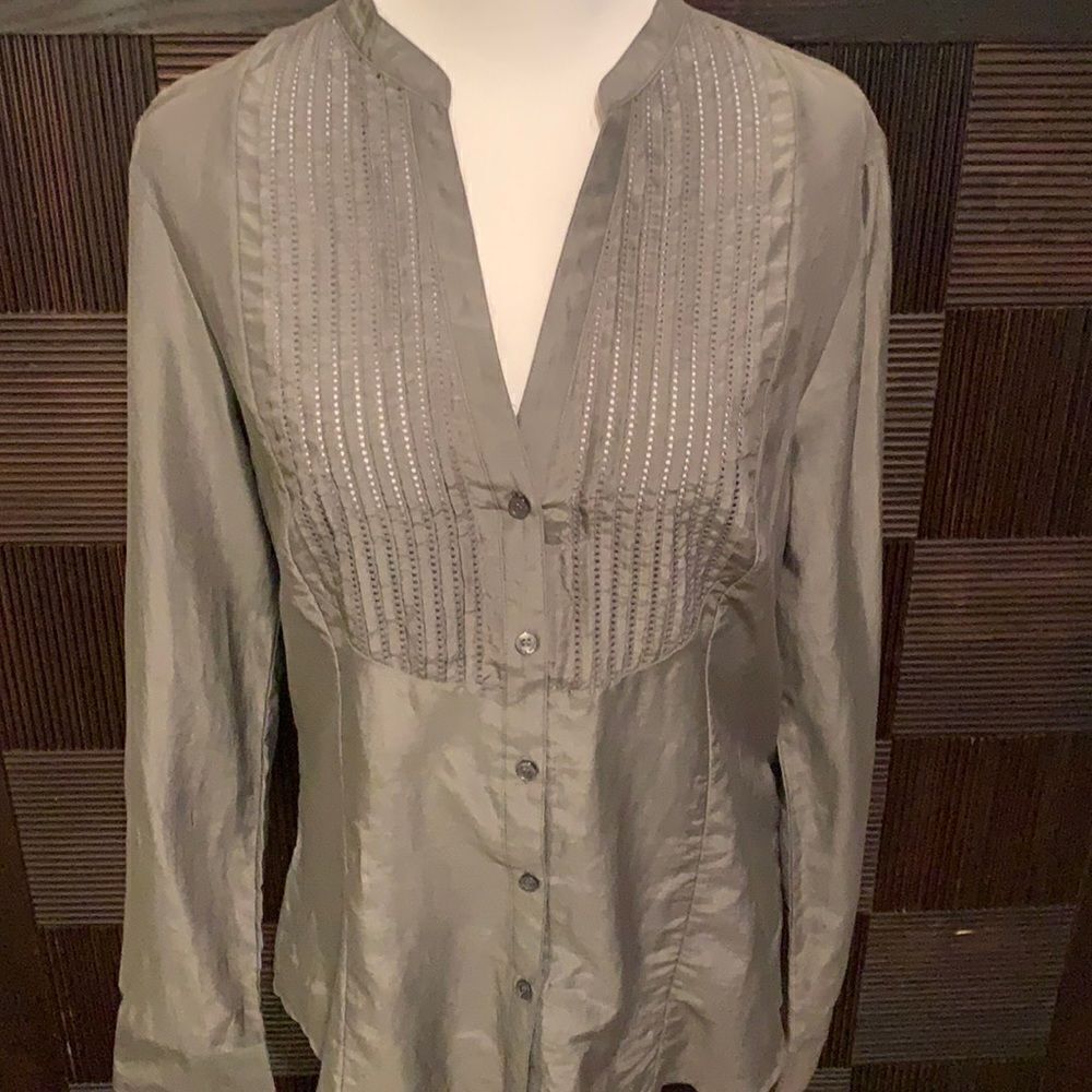 H&M grayish green silk blend button down blouse